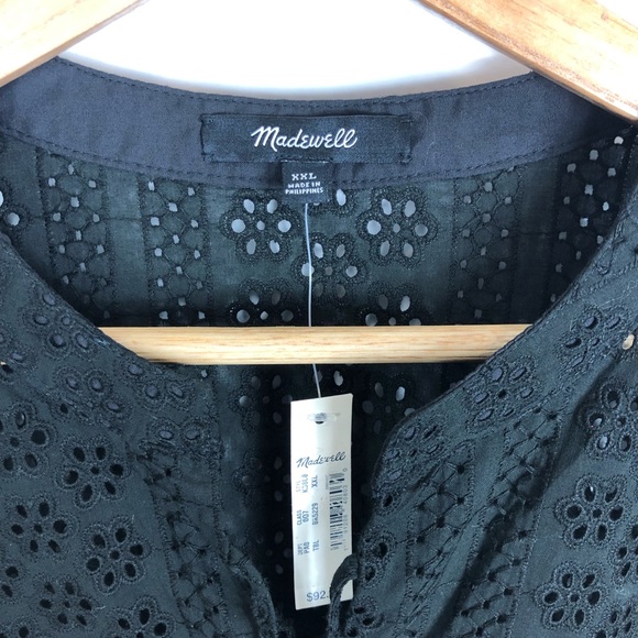 Madewell Eyelet Double Tie Peasant Top (black) XXL - Picture 6 of 8